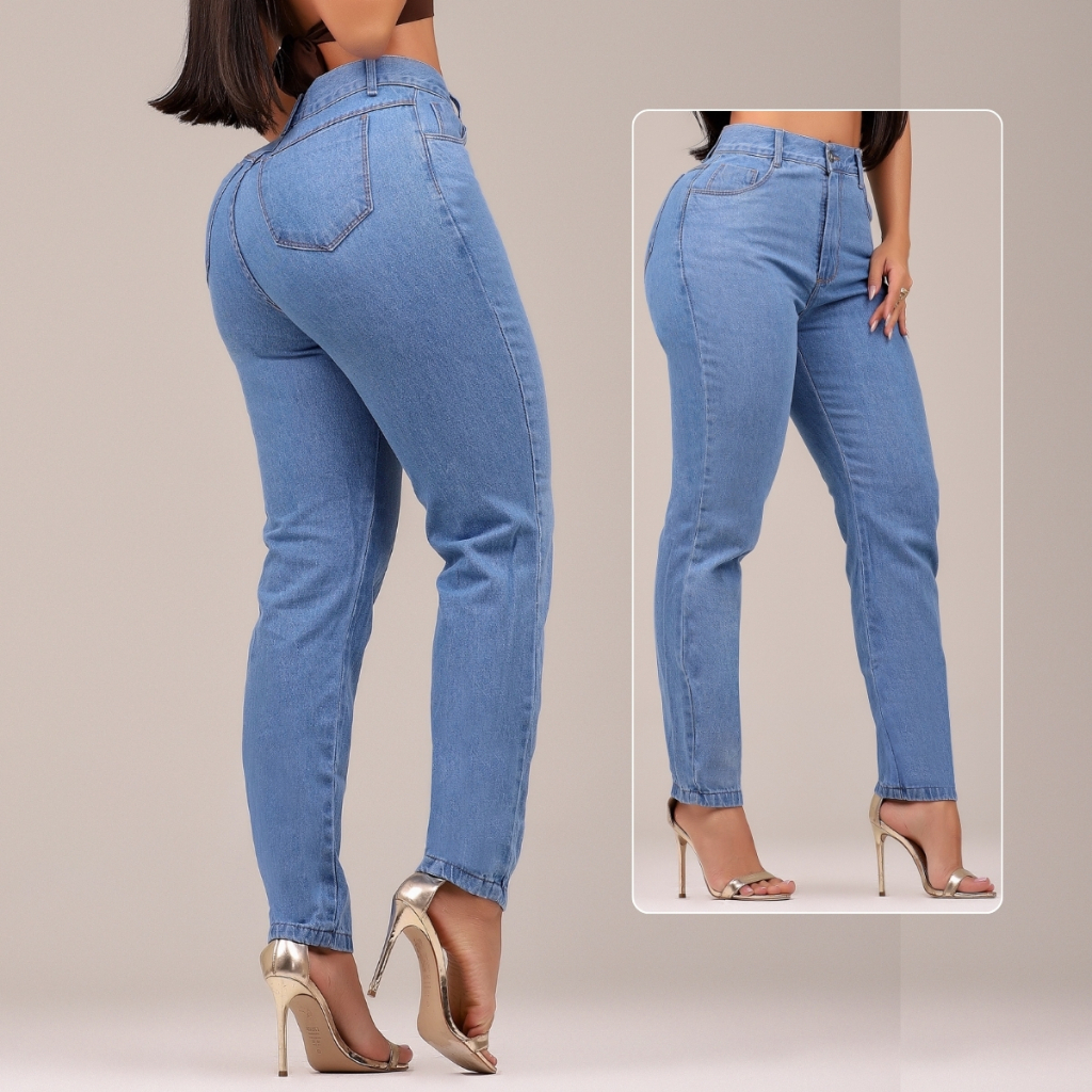 Calça MOM Jeans 100% Algodão Cintura Alta Sem Lycra