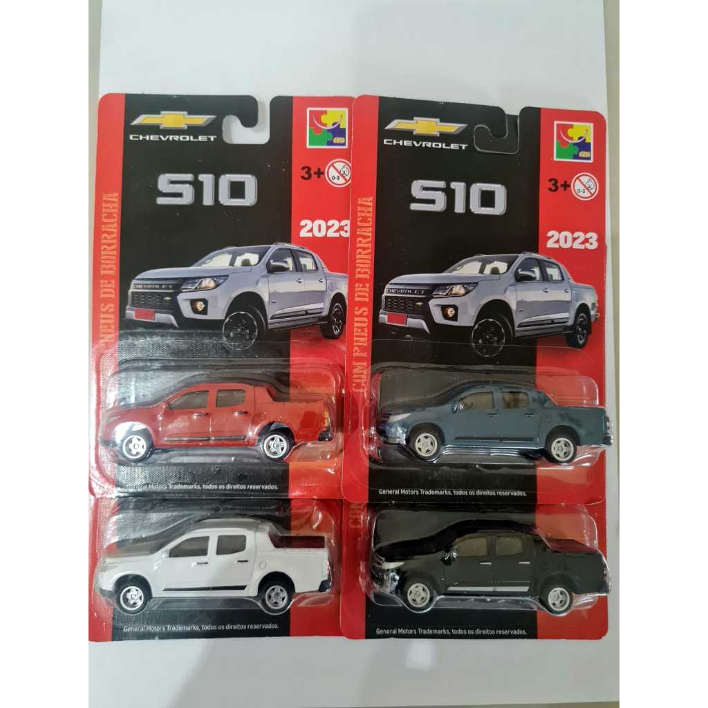Kit Com 4 Miniatura Chevrolet S10 2023 Escala 1:64 em Metal Com Pneus de Borracha - CKS
