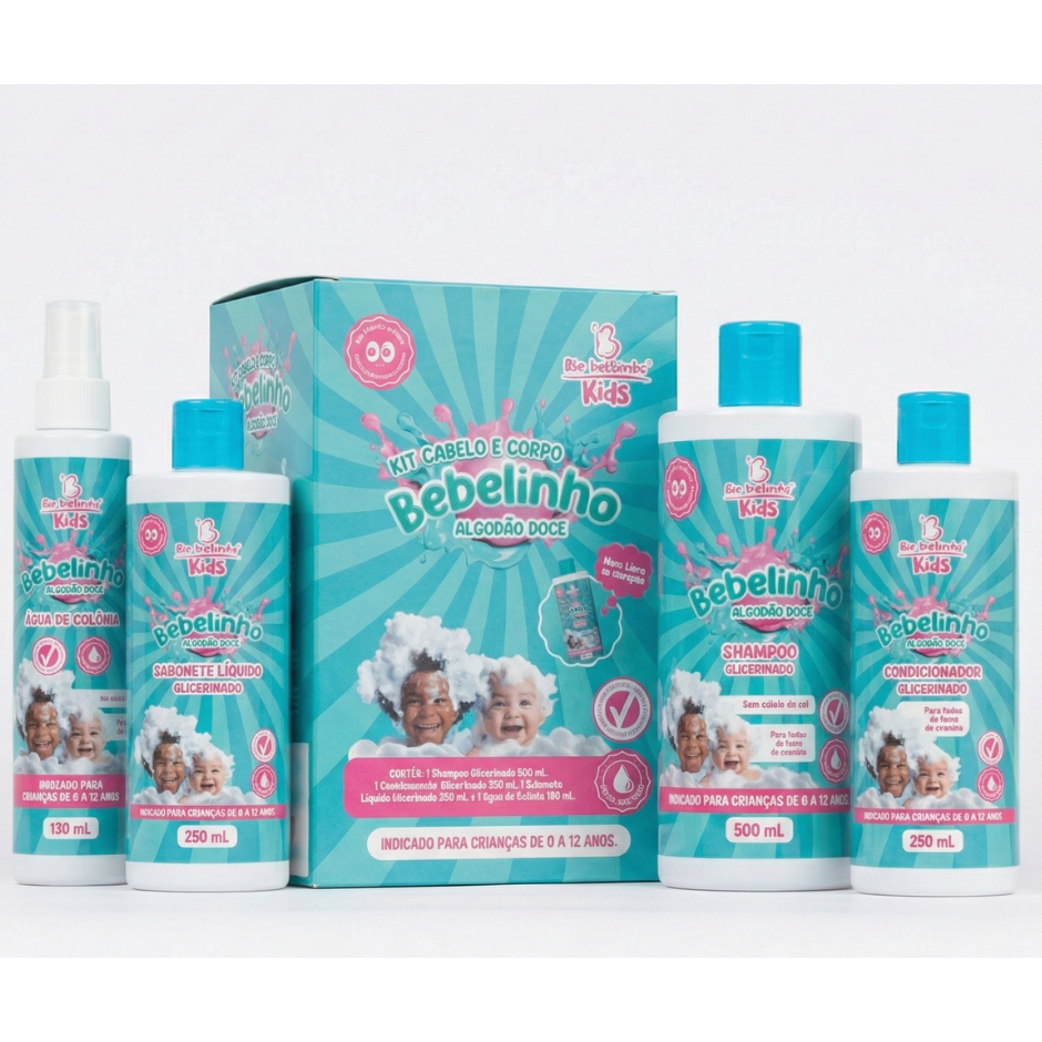 Kit Shampoo Condicionador Sabonete Liquido e Agua de Colônia Corpo Cabelo Infantil Bio Instinto