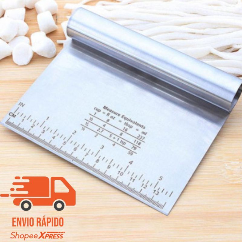 Cortador de Massas Aço Inox com Régua Medidor Placa Escala Massa 15cm Confeitaria