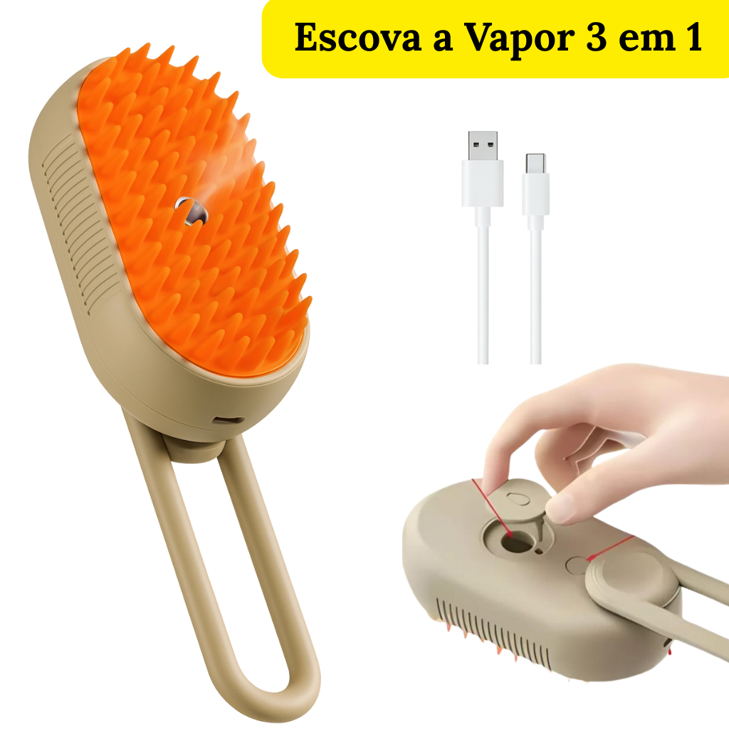 Escova A Vapor Para Cães e Gatos 3 Em 1 Elétricas De Pêlos Pentes De Massagem