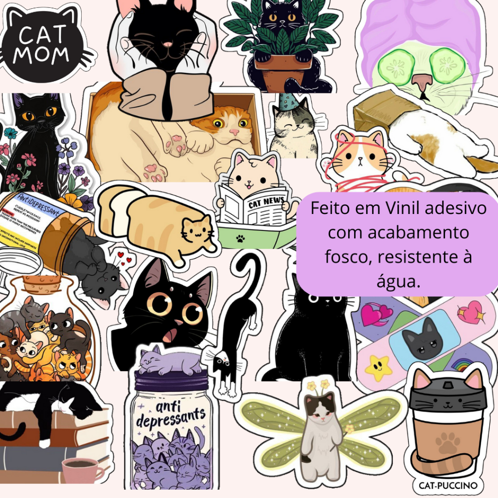 22 Adesivos Gatos Fofos Para Colagem e Personalização À prova D'água Kindle Journal Capinhas