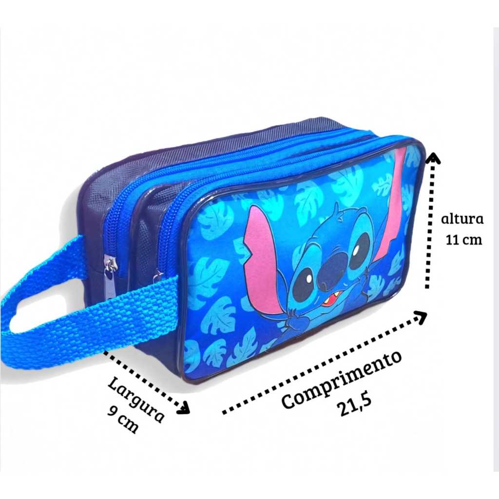 Estojo Escolar Infantil Grande Stitch Menino Dois Compartimentos Com Alça