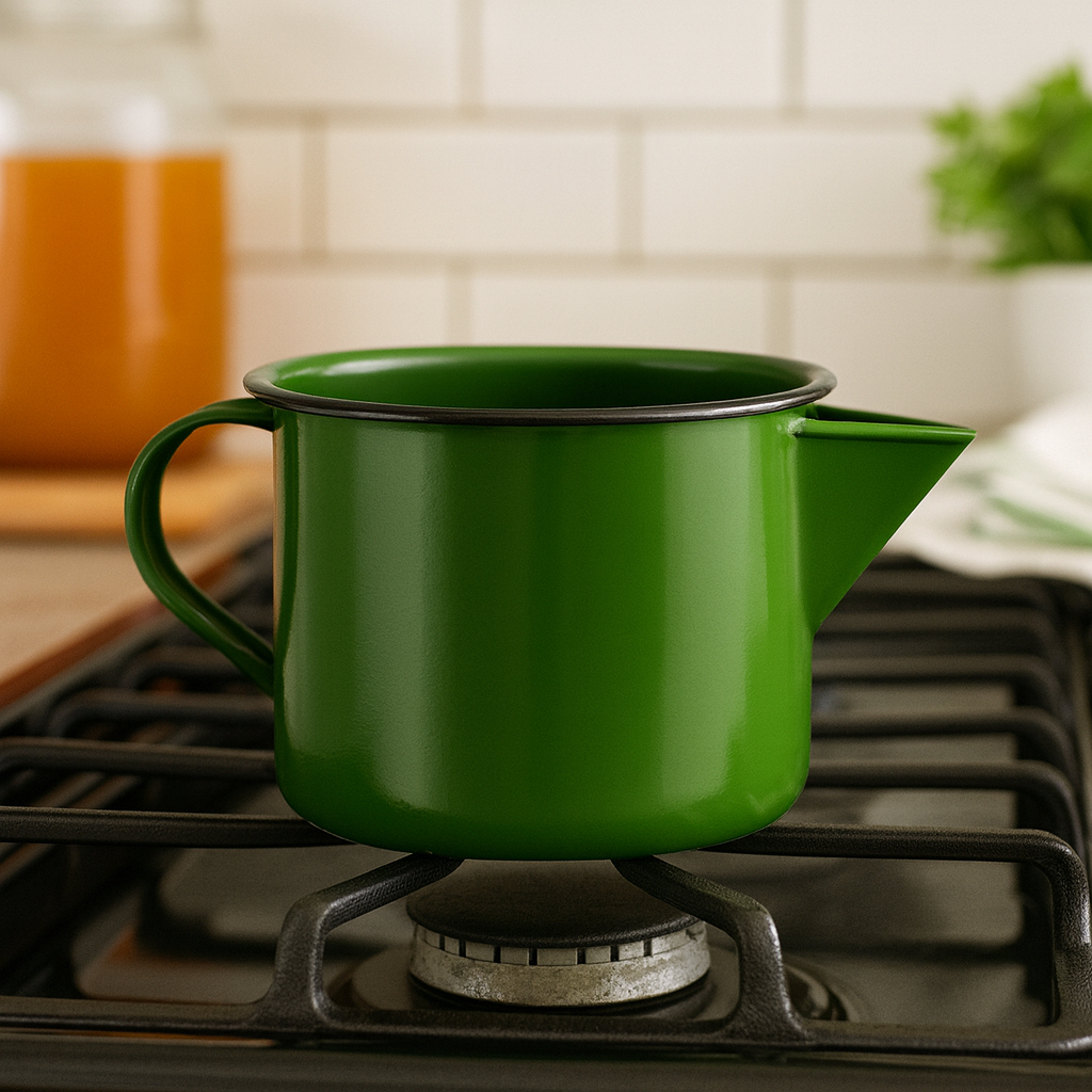 Caneca Leiteira Esmaltada 1 Litro Com Bico Verde Metallouça