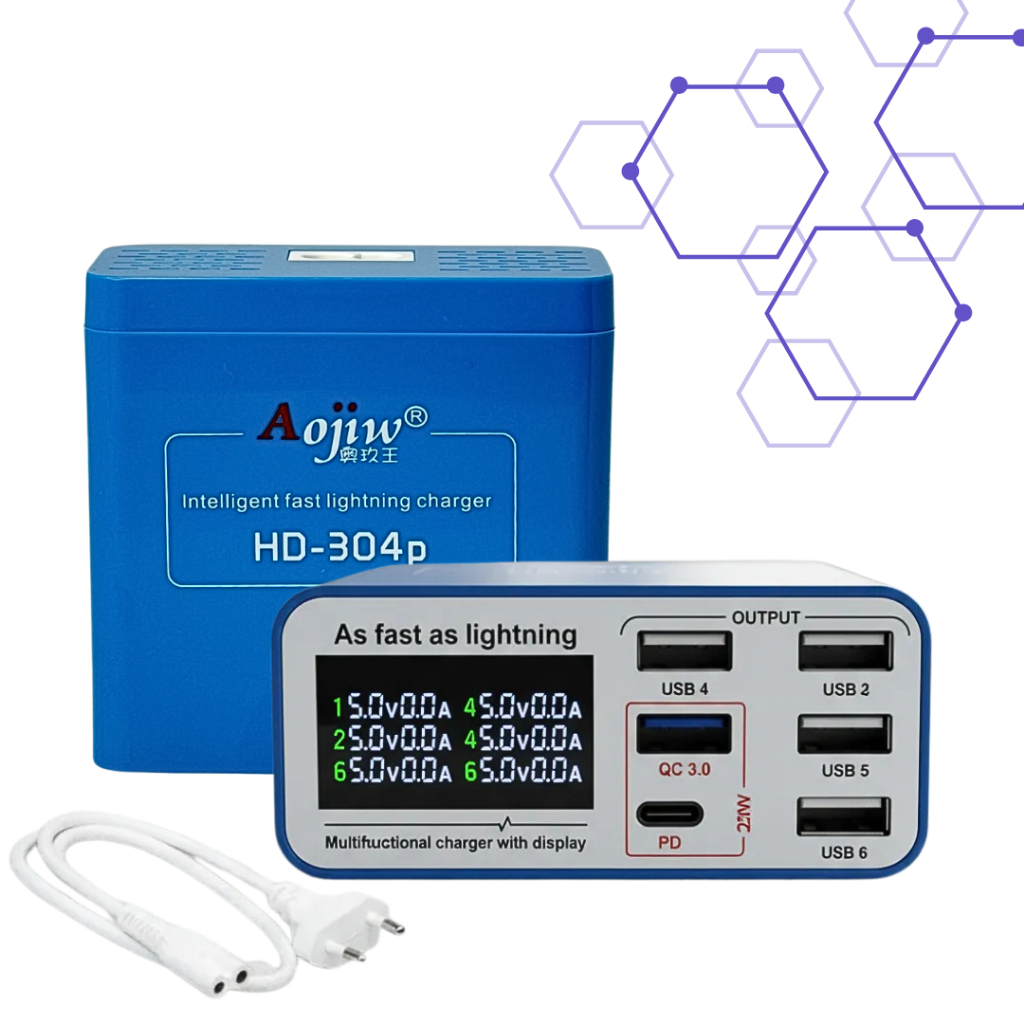 Carregador Usb Fast Charger Rápido 6 Portas Aojiw 304P Para Bancada Carrega Celulares Tablet em Oferta na Shopee