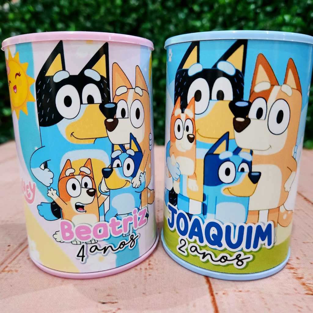 Cofrinho + Rótulo Personalizado Bluey - Lembrancinha Festa Infantil Aniversário