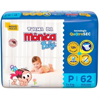 Fralda Turma da Mônica Baby 62 Unidades – Até 12h Seco, Tecnologia QuatroSec em Oferta na Shopee