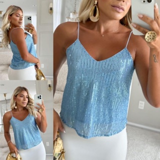 Blusa Feminina de Alcinha Paete Brilho Tendencia Festa Verão Reveillon em Oferta na Shopee