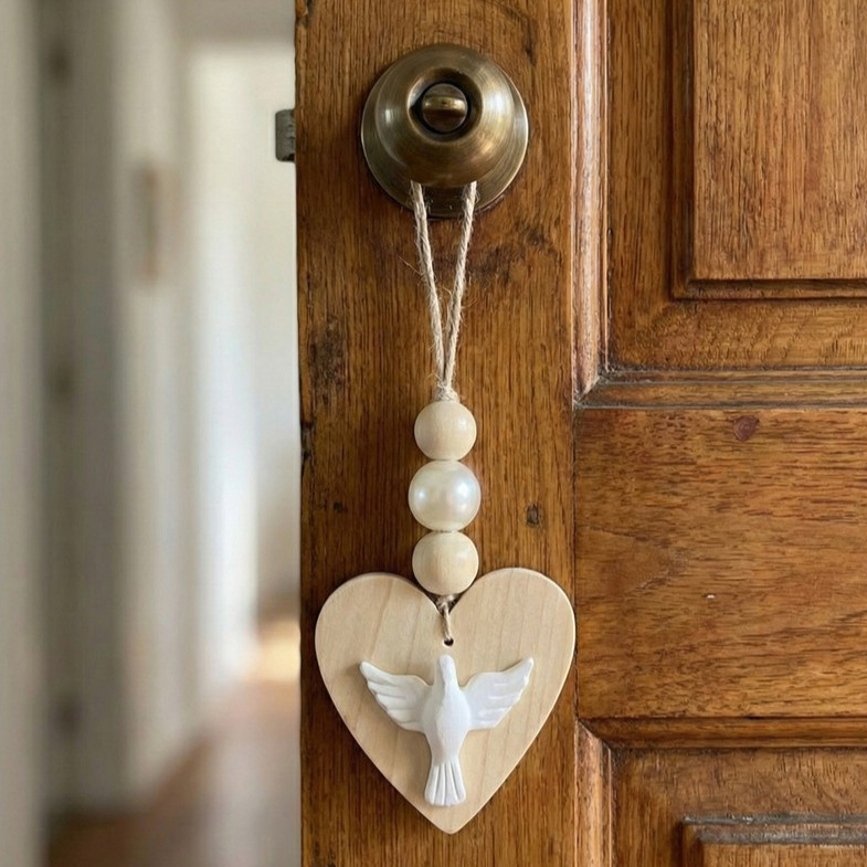 Enfeite De Porta Divino Espírito Santo Coração de Madeira E Resina Alto Relevo Decoração Parede E Mesa em Oferta na Shopee