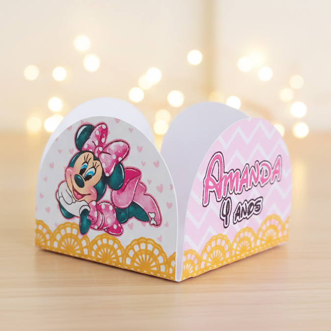 Forminhas de Doces Personalizadas Minnie Rosa Aquarela  | Brigadeiro Docinhos Decoração Festa Aniversário Lembrancinhas