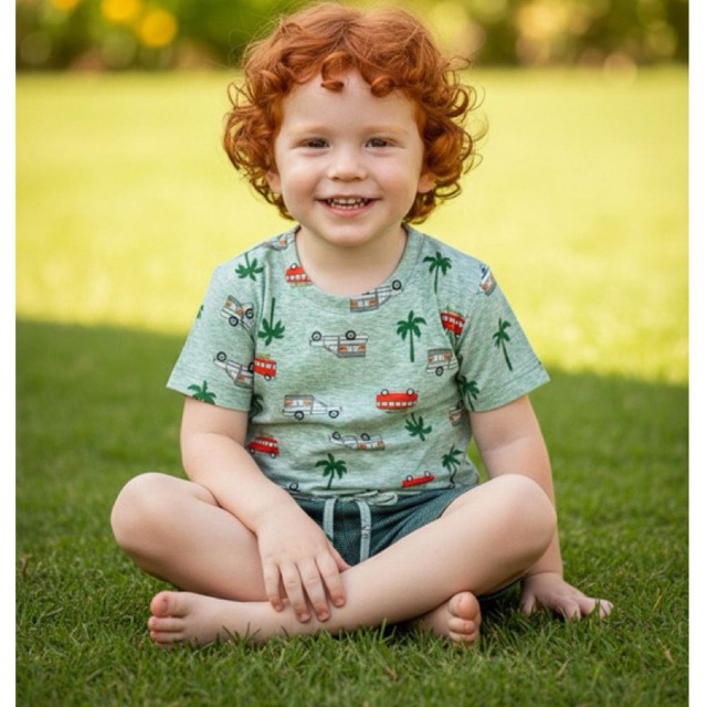 Conjunto Infantil Masculino Verão – Camiseta Estampada + Bermuda com Cordão Confortável (1 ao 3)
