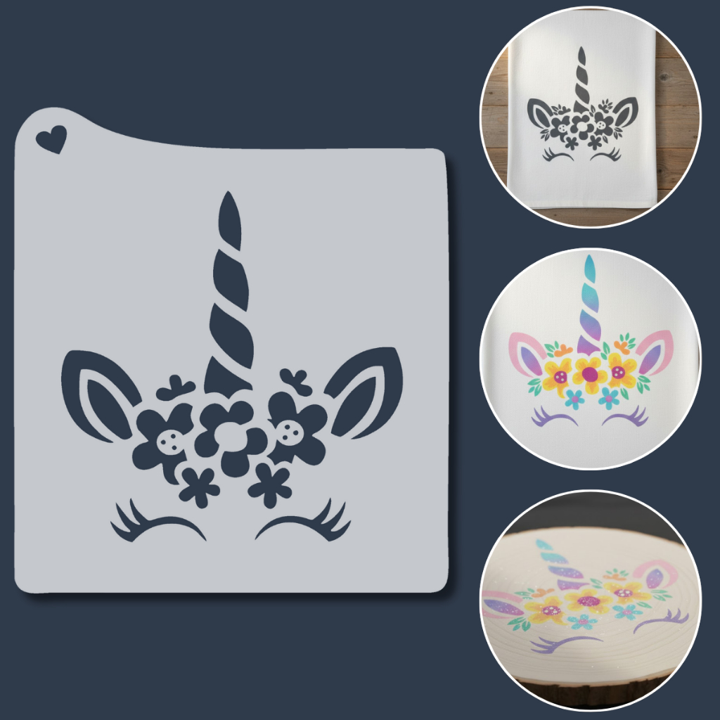 Stencil Molde Unicórnio Criativo Escolar Divertido para Artesanato, Pintura Infantil, Tecido, Mdf
