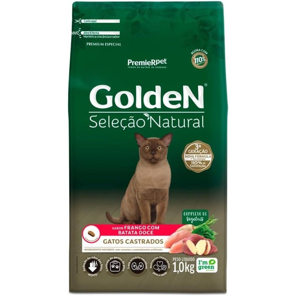 PremieR Pet Golden Seleção Natural Ração Seca para Gatos Castrados Sabor Frango com Batata Doce 1kg
