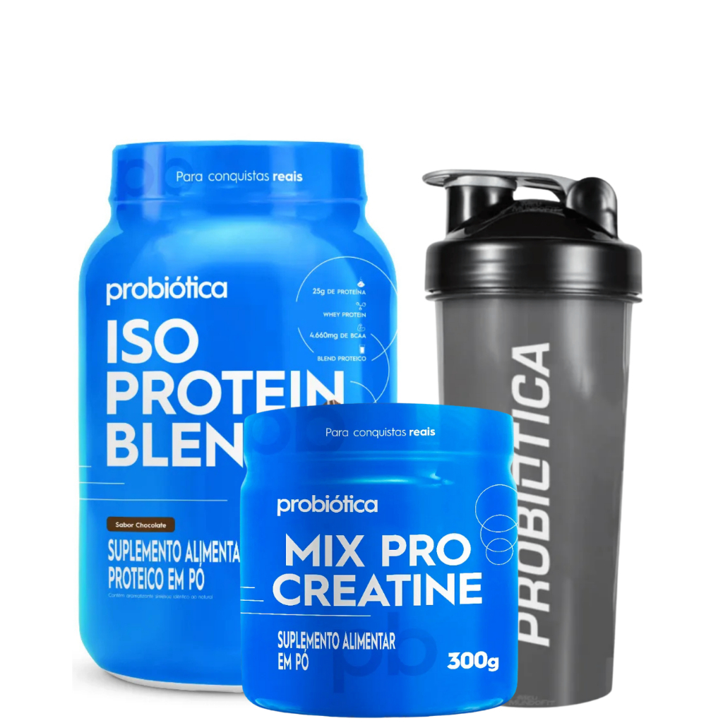Kit Whey Iso Protein Blend 900g + Creatina Monohidratada Mix Pro 300g + Coqueteleira 700ml - Probiótica