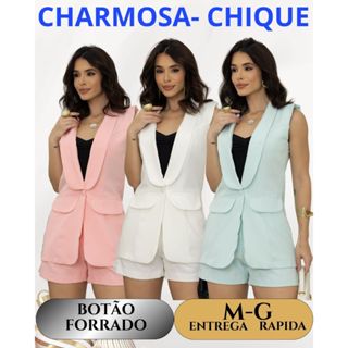 Conjunto Alfajataria Femenino Colete e Short Conj Social em Oferta na Shopee