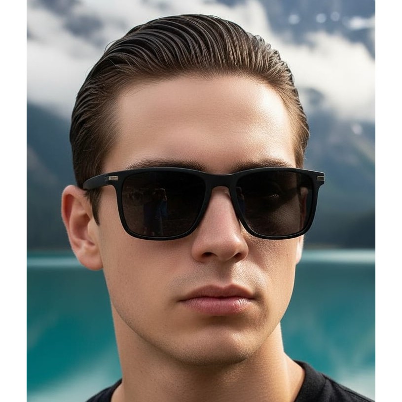 Óculos masculino quadrado escuro de sol classico proteção Uv400 policarbonato promoção em Oferta na Shopee