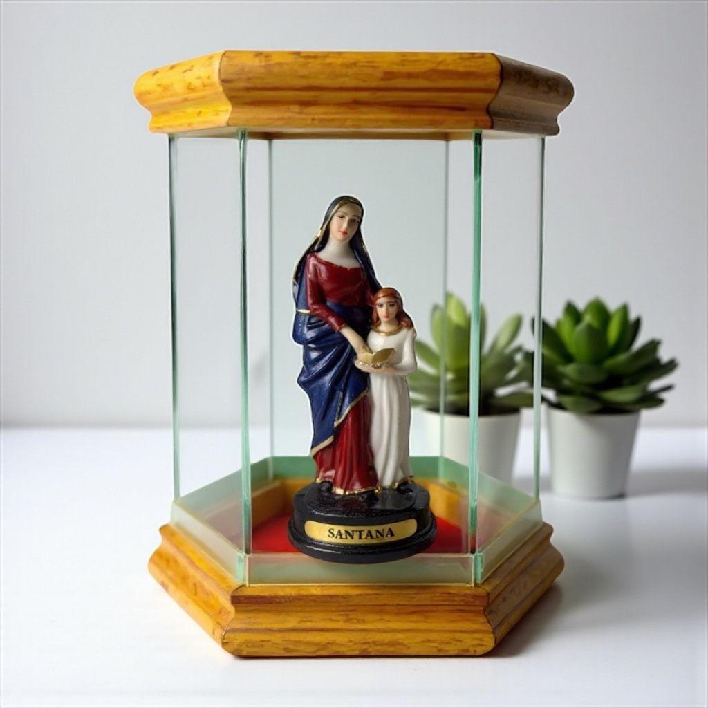 Imagem Santa Ana Estatua De Sant'ana Imagem 15cm Com Redoma Vidro