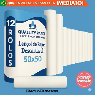 Kit 12 Rolos de papel para maca descartavel - Lençol 50cm x 50m em Oferta na Shopee
