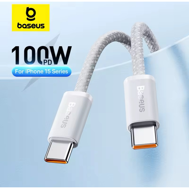Cabo Baseus 100W Turbo USB Tipo C para Tipo C - Linha iPhone - Carregamento Rápido PD - 1m