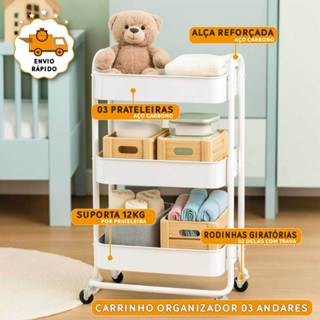 Carrinho Organizador 3 Prateleiras Escritório Banheiro Lavanderia Fruteira Cozinha Rodinha Giratória em Oferta na Shopee
