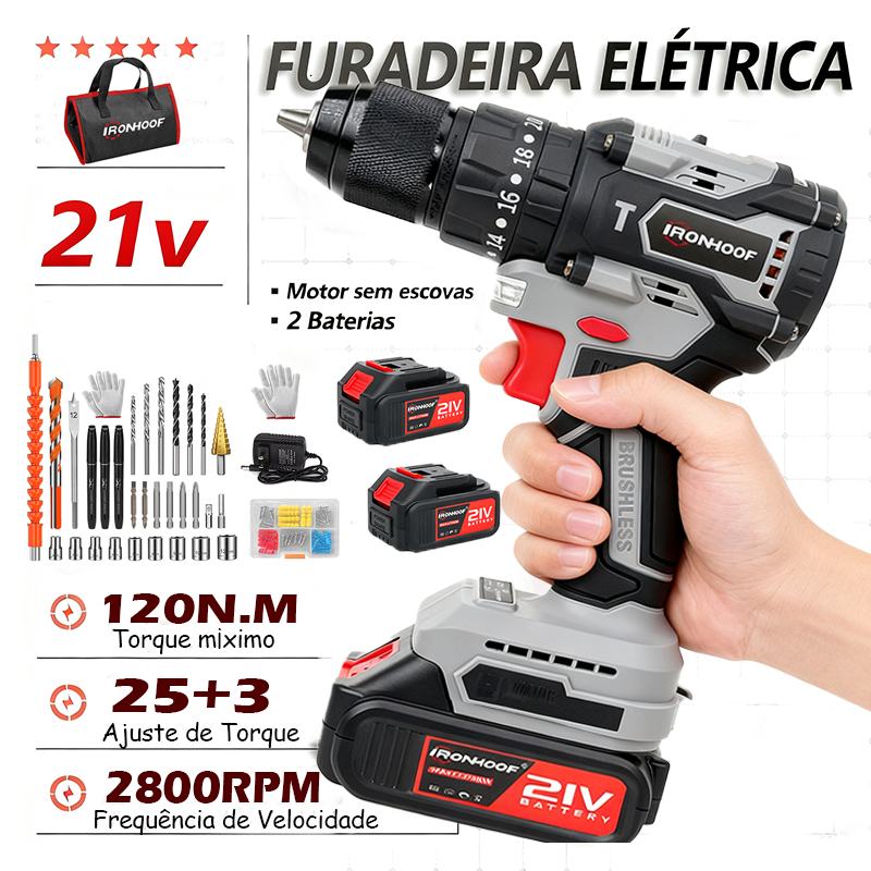 Furadeira Parafusadeira Brushless A Bateria Elétrica Sem Fio Bivolt