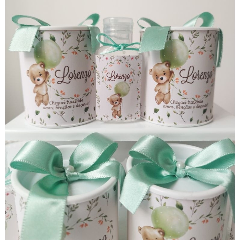 Kit Lembrancinha Personalizada Ursinho baloeiro Nascimento Maternidade Festa / Tubolata 7x6 + Frasco