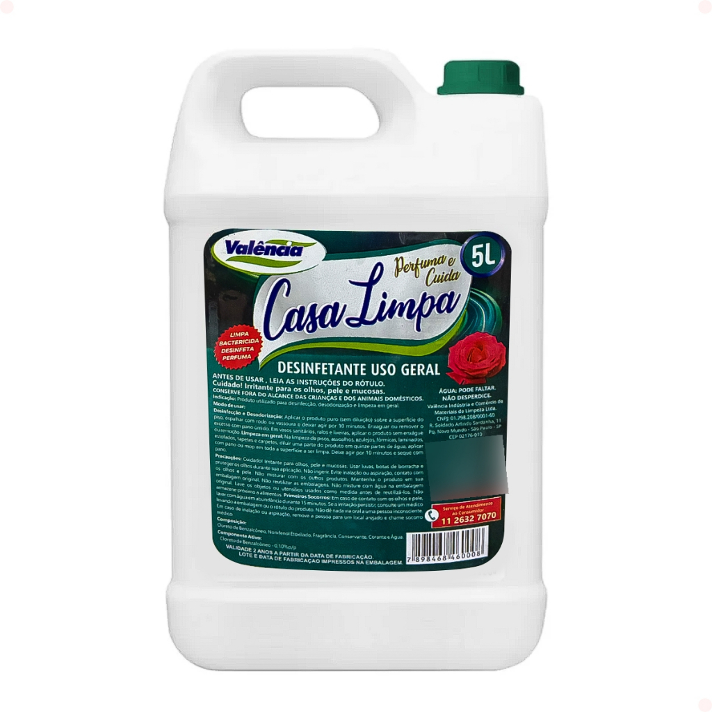 Desinfetante Casa Limpa Valência 5L Bactericida Perfumado Limpeza Residencial Comercial Condomínios Qualidade em Oferta na Shopee