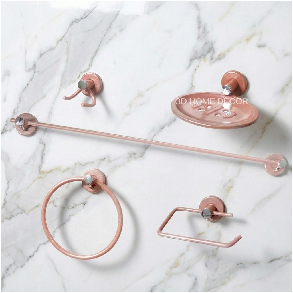 Kit De Acessórios P/ Banheiro Cor Rose Gold Papeleira INOX Saboneteira Rose Dold Toalheiro Rose Gold 50 CM