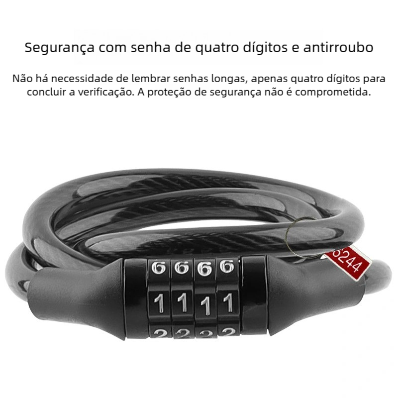 Corrente Cadeado Segurança Bicicleta C/ Senha Segredo Fertak 7.4mm x 540mm