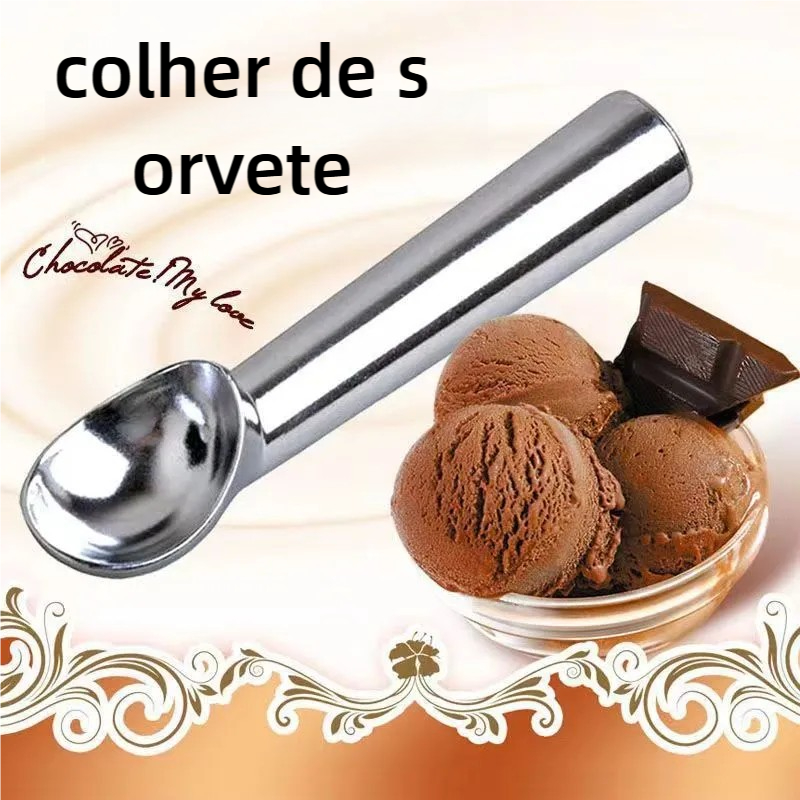 Colher Para Sorvete e Açaí Bola Profissional Grande Aluminio