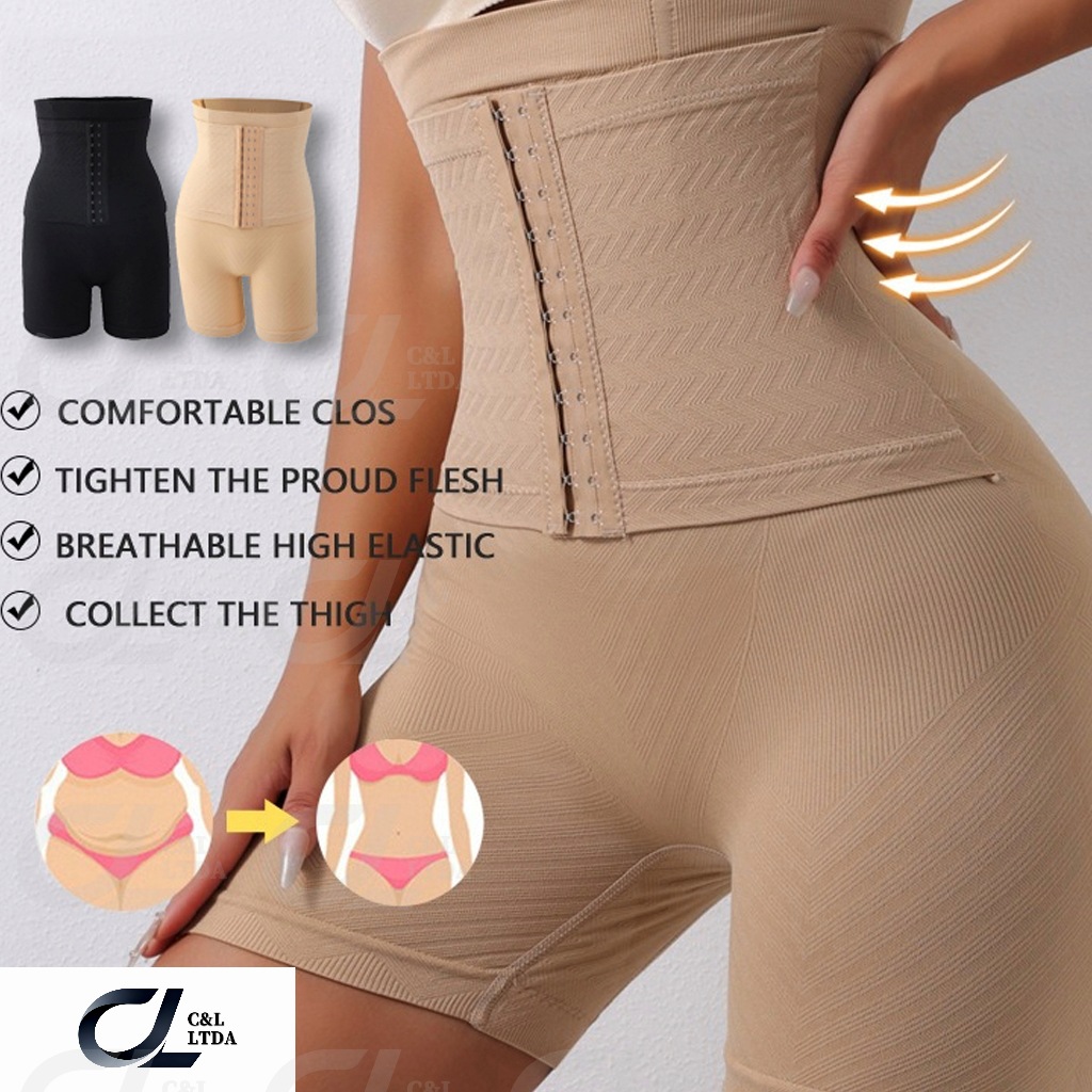 Cinta Shorts Modeladora 2 em 1 Espartilho 3 Fechos 4 Barbatanas Controle Barriga Ajusavel Espartilho