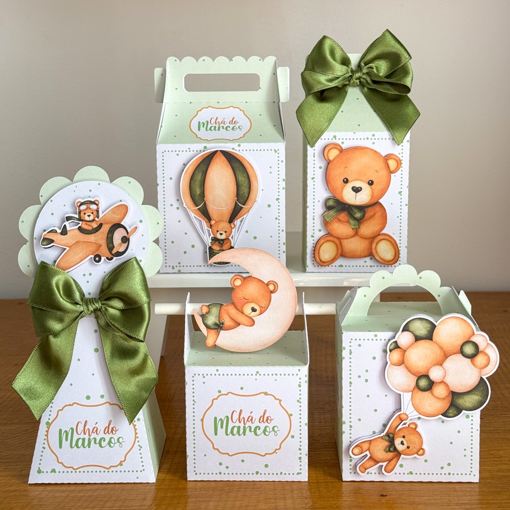 Kit Caixinhas Chá de Bebê Verde Lembrancinhas Festa Infantil Chá de Bebê