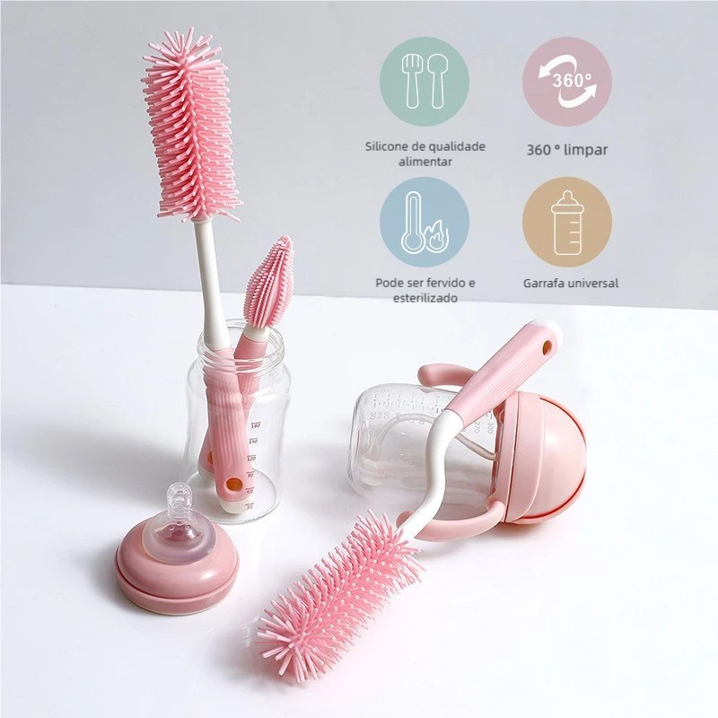 Kit Limpeza Mamadeira - Escova Silicone 360° Pequena
