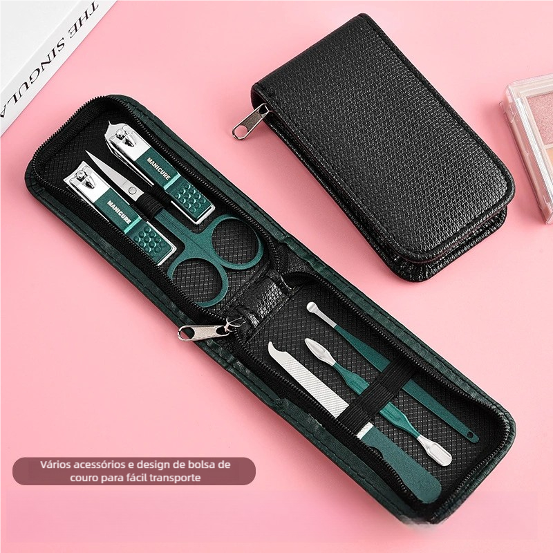 Luxury Kit Manicure Pedicure 6 Pcs – Alemanha, Portátil, Clipper Preto Brilhante, Ferramentas de Sobrancelhas