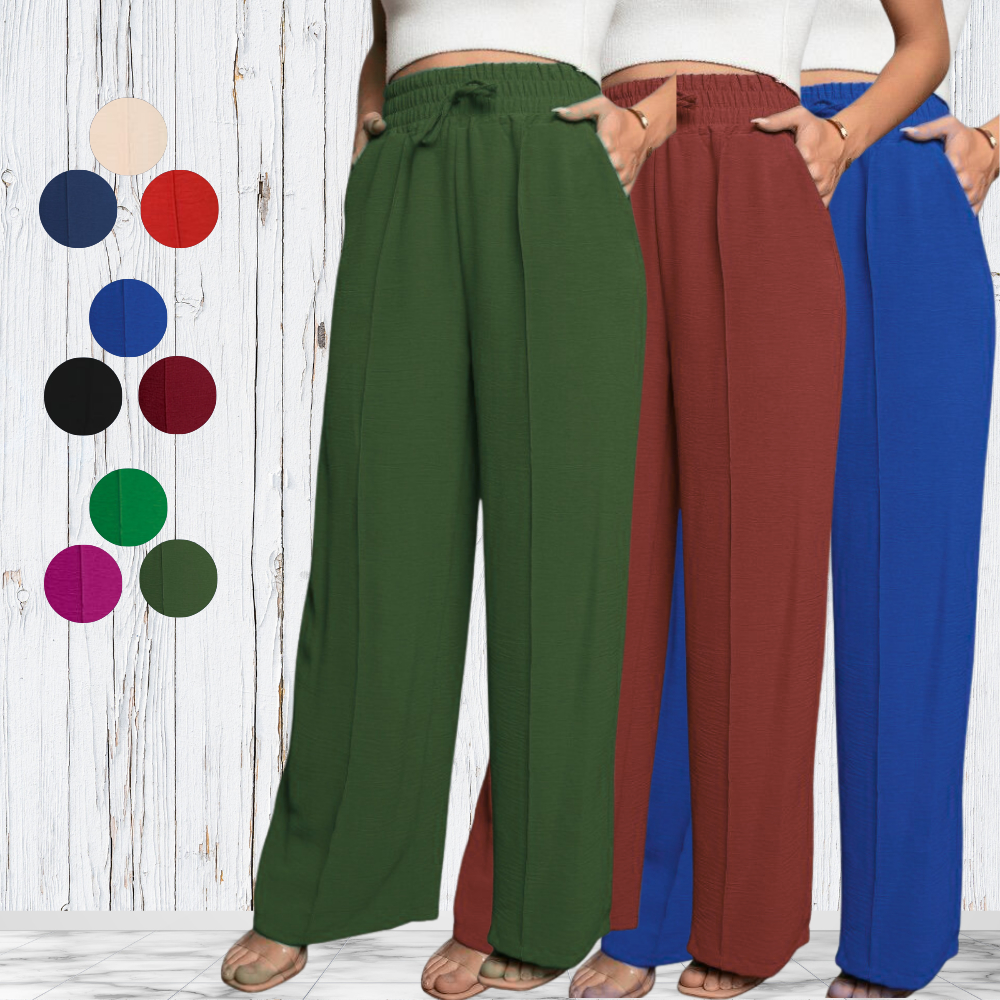 Calça Feminino Pantalona Wide Leg Duna Com Elástico na Cintura Com Bolso Social em Oferta na Shopee
