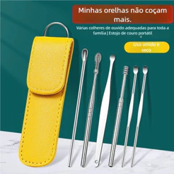 Kit 6 Peças Colher de Cera de Ouvido - Aço Inoxidável Durável, Portátil como Equipamento de Viagem