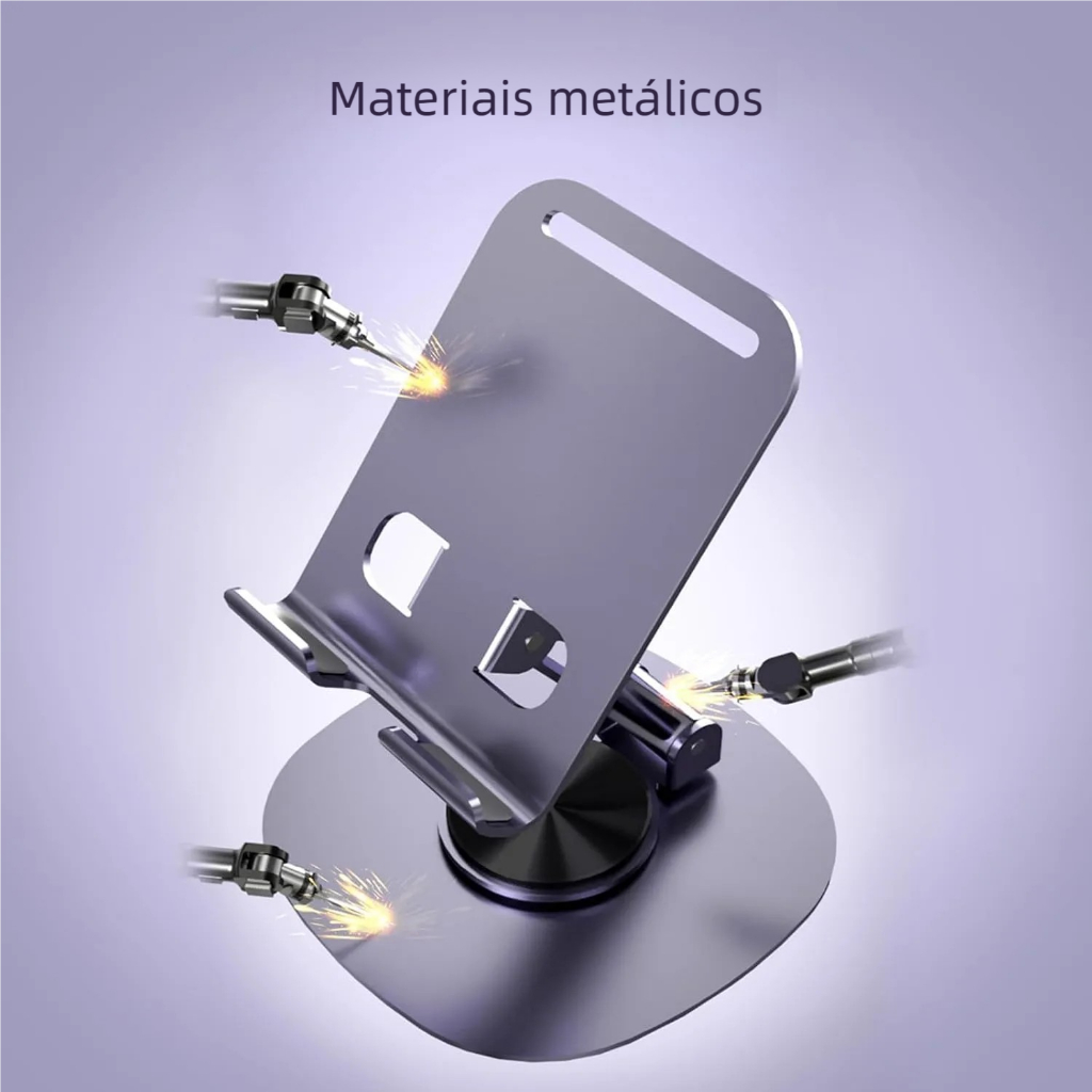 Base Rotatória Ajustável 360º - Suporte de Alumínio para Mesa Smartphone e Tablet