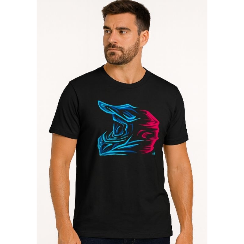 Camiseta Masculina Premium Tamanho PP ao G3 Passa Fácil Cores Branco e Preto Capacete Estampado