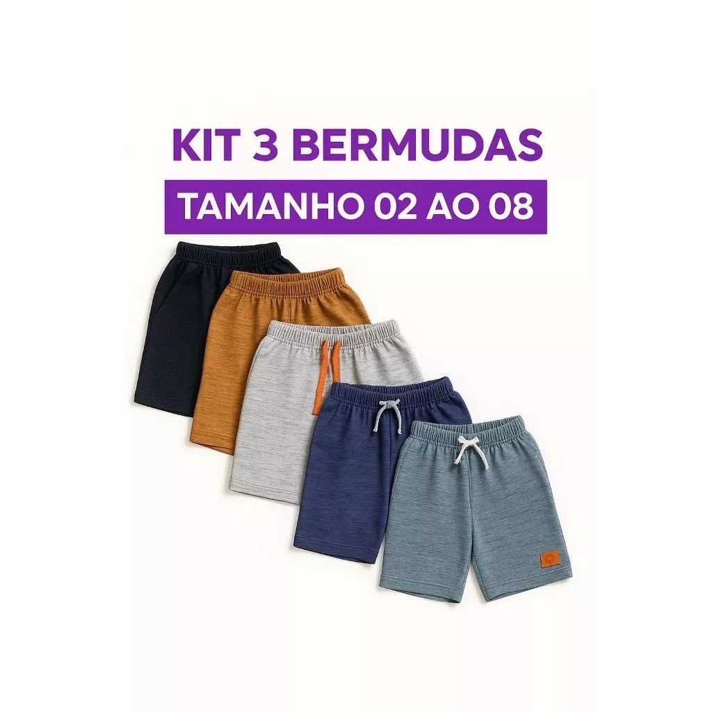 Kit 3 Bermudas Para Menino - Moletinho de Algodão -Kit Sortido Bermuda Infantil Masculino Moda Praia