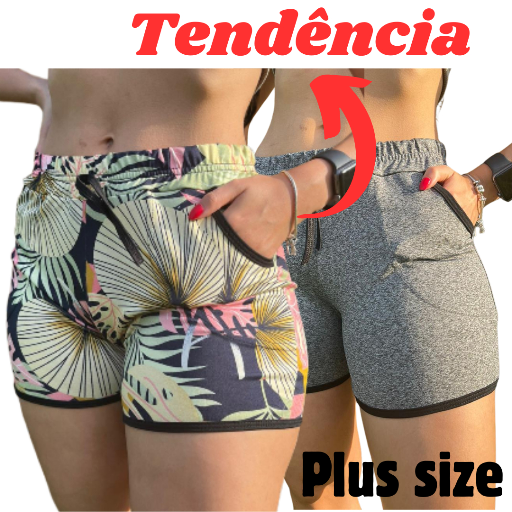 Kit 2 Shortinhos Femininos Plus Size Moda Verão Com Bolso Feminino Soltinho Super Confortavel