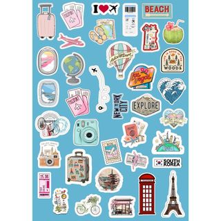 Kit 37 Adesivos Viagens - Impressos em Papel Adesivo para Journal, Aesthetic e Scrapbook