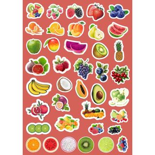 Kit 39 Adesivos Frutas - Impressos em Papel Adesivo para Journal, Aesthetic e Scrapbook