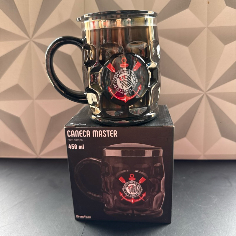 Caneca térmica do Corinthians personalizada com tampa de inox para cerveja água presente timão pai namorado copo preta