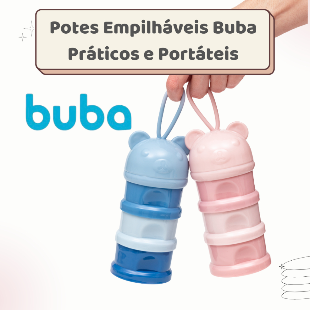 Potes Empilháveis Buba para Leite em Pó e Snacks – Práticos e Portáteis (Azul ou Rosa)