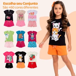 Kit Sortido 6 ou 10 Peças de Roupas Infantil Menina Feminino Conjunto de Verão Em Algodão Blogueirinha