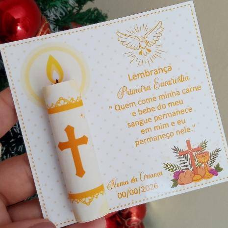 Kit 36 Cartão Batom Chocolate | Lembrancinha Religiosa Batismo, Crisma e Primeira Eucaristia Personalizada