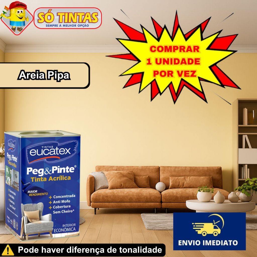 Tinta para Parede Pegue e Pinte Areia Pipa 18 Litros Acrílica Eucatex, Anti Mofo, Sem Cheiro em Oferta na Shopee