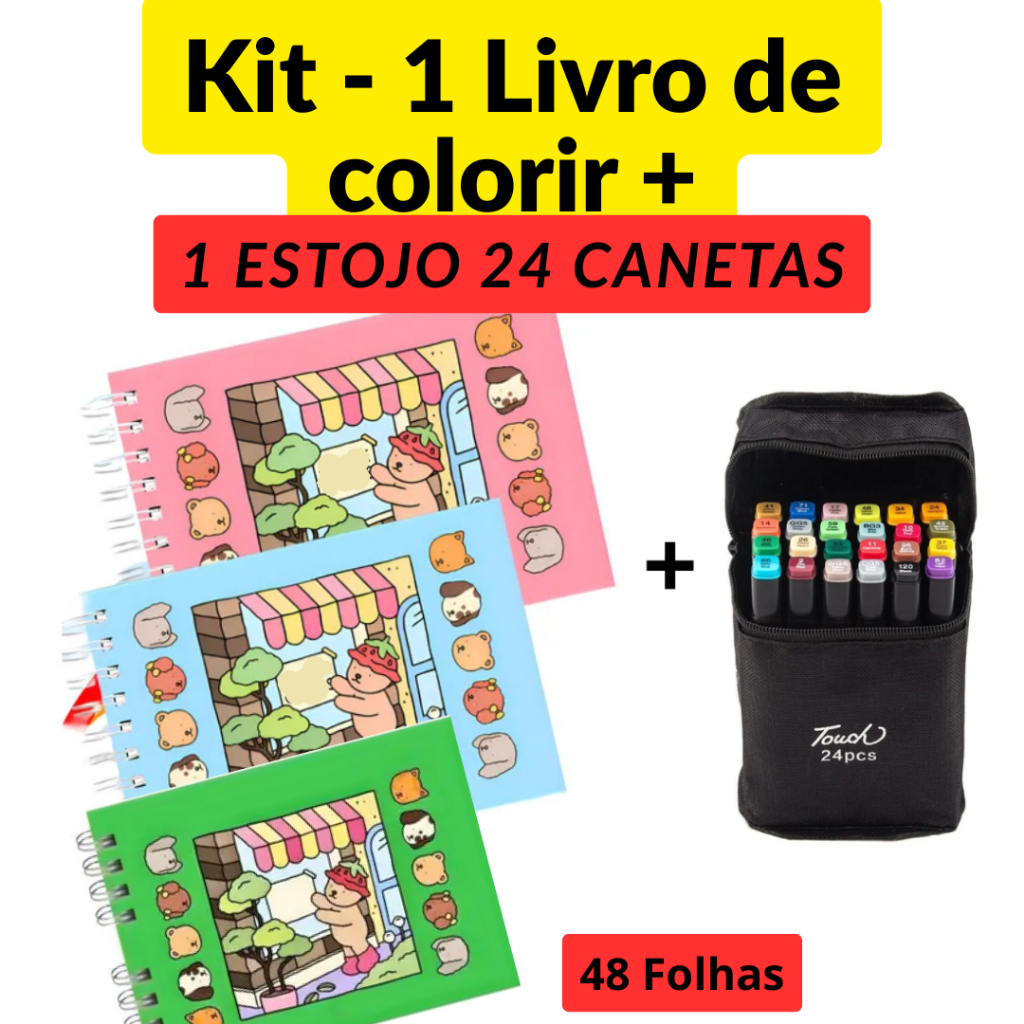Kit Livro de Colorir Boo Boo Goods/ Herois 48 Paginas + Estojo Canetinhas Touch com 24 cores