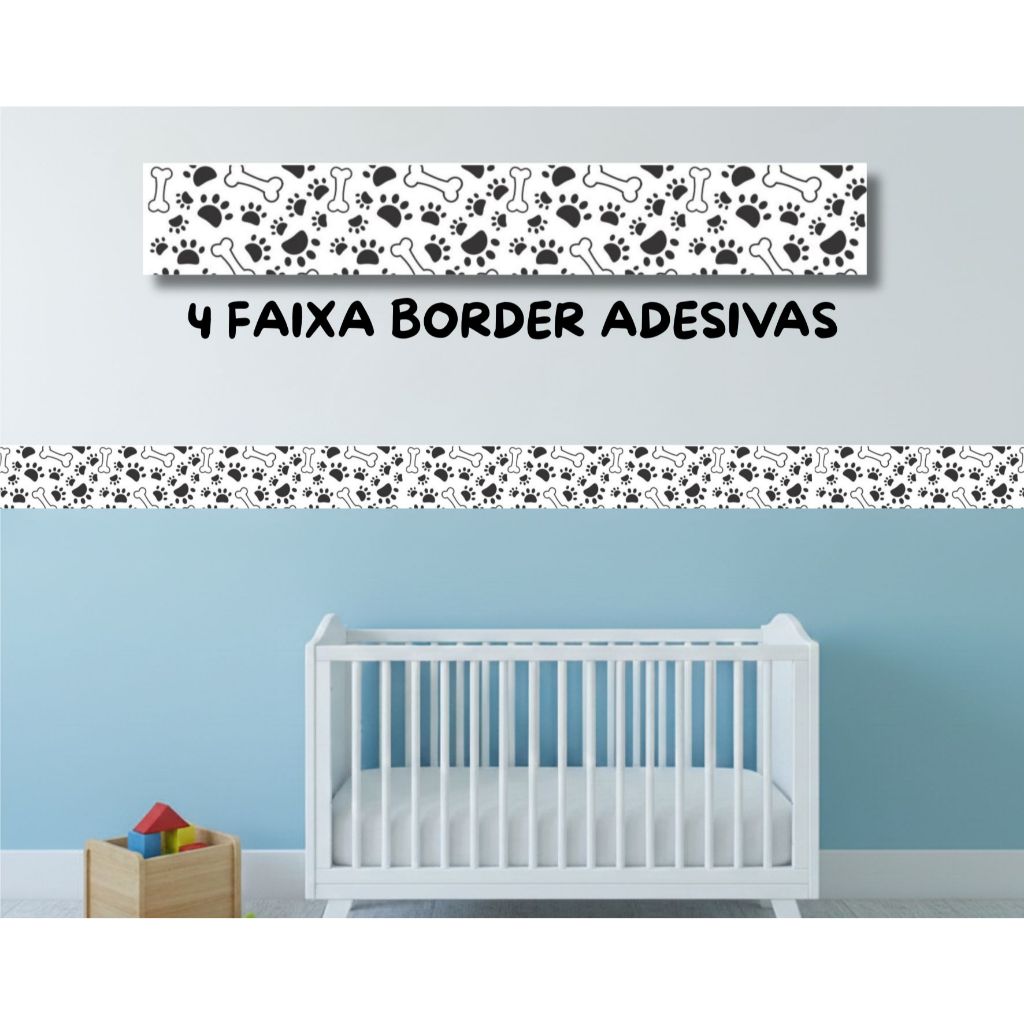 05 Faixas Borders Cute Patinhas Pegadas Cachorrinho Decoração Parede Infantil Pet Shop Criativo
