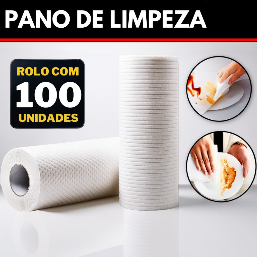 Rolo 100 Pano de Limpeza Multiuso Cozinha Louça Alta Absorção Reutilizável Lavável Branco